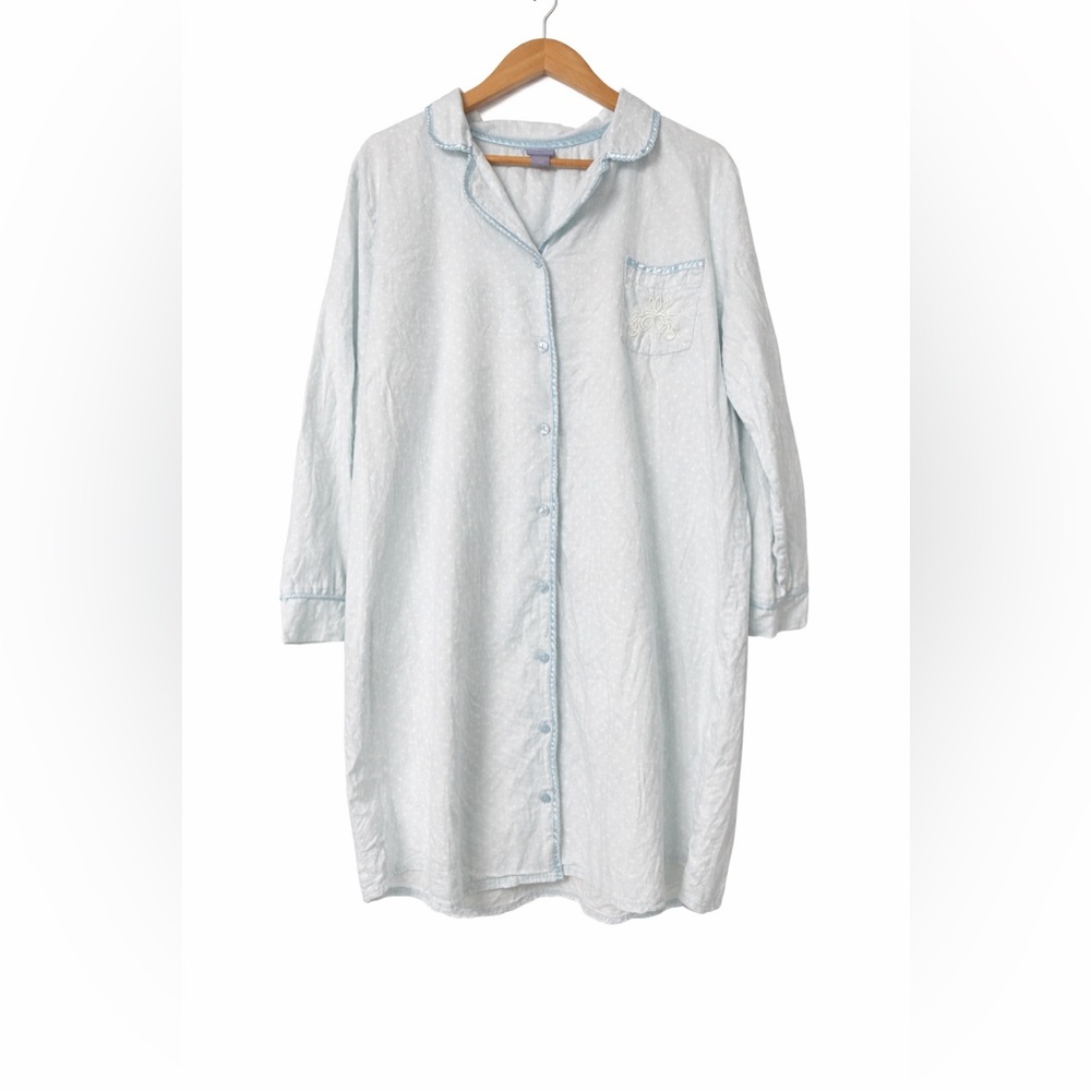Laura Scott Women’s XL 100% Cotton Flannel Mint Polka Dot Button Front Gown - Picture 2 of 5